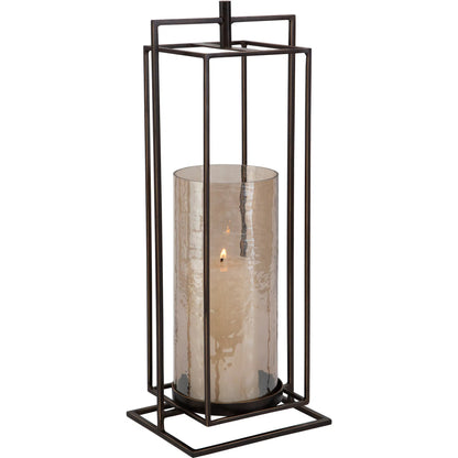 Wenman Candleholder by Uttermost in dark bronze. Made from glass, iron in a unique style.