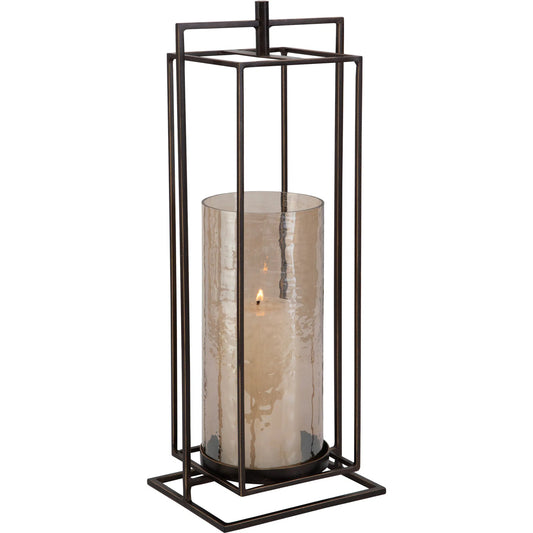 Wenman Candleholder by Uttermost in dark bronze. Made from glass, iron in a unique style.