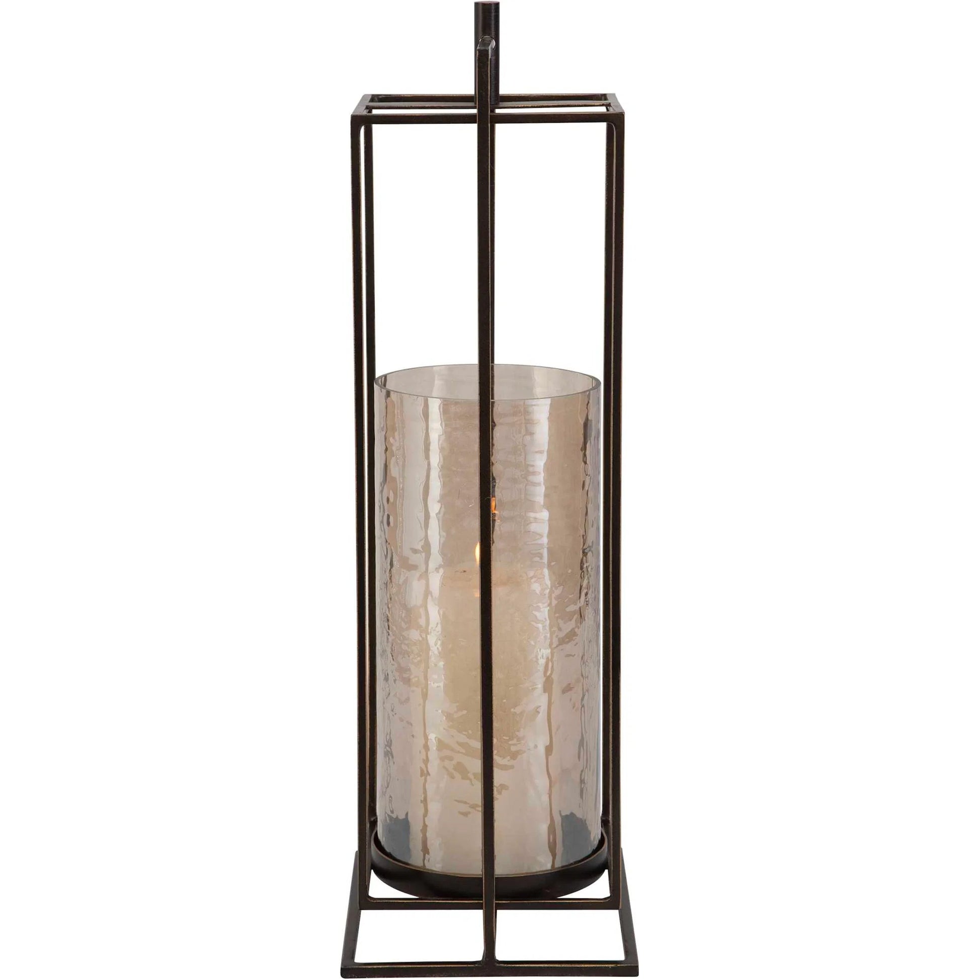 Wenman Candleholder by Uttermost in dark bronze. Made from glass, iron in a unique style.