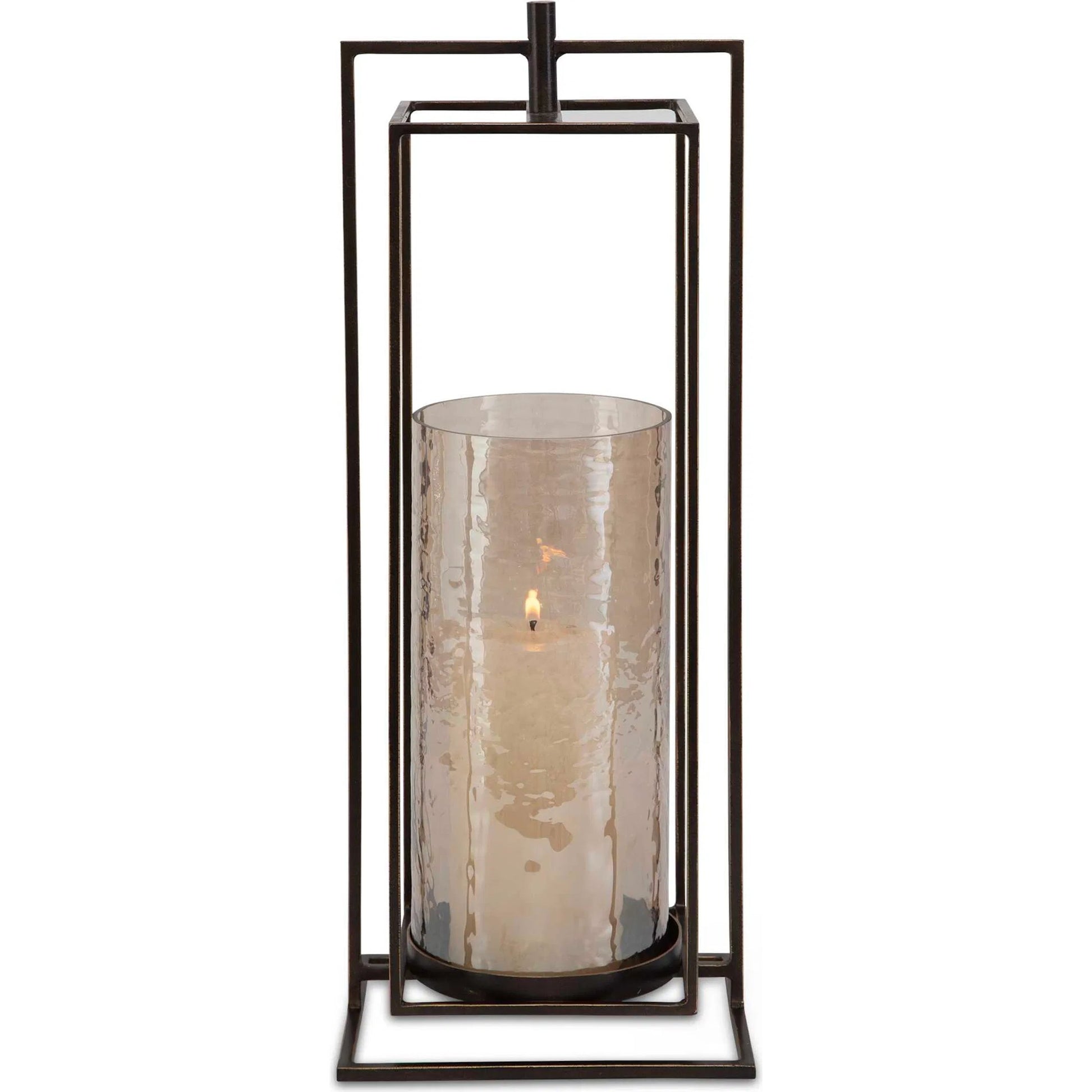 Wenman Candleholder by Uttermost in dark bronze. Made from glass, iron in a unique style.