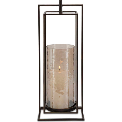 Wenman Candleholder by Uttermost in dark bronze. Made from glass, iron in a unique style.