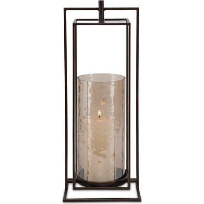 Wenman Candleholder by Uttermost in dark bronze. Made from glass, iron in a unique style.