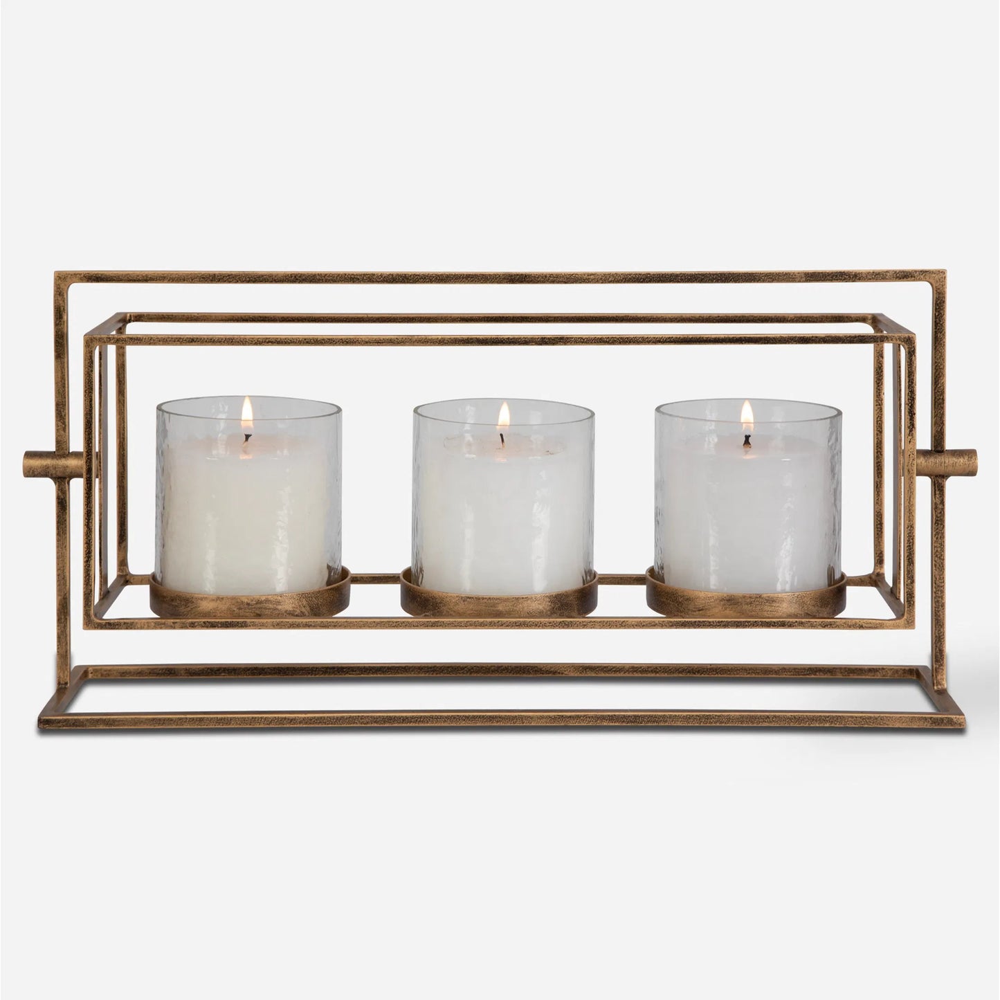 003 SI-2262171 | Additional Silo | Wenman Triple Candleholder by Uttermost in gold. Made from glass, iron in a unique style.