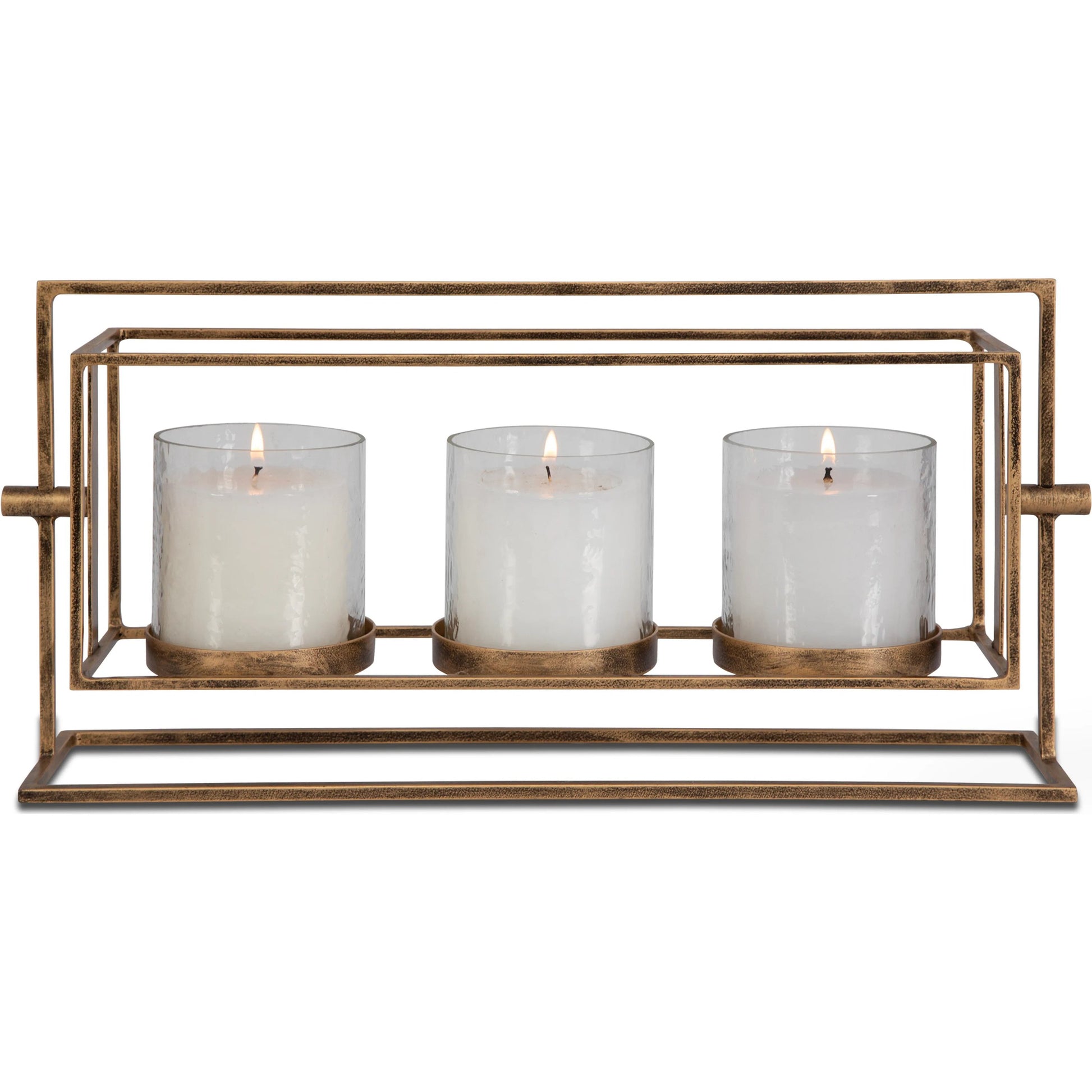 Wenman Triple Candleholder by Uttermost in gold. Made from glass, iron in a unique style.