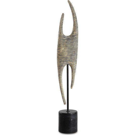 Pochette Ribbed Sculpture by Uttermost in iron. Made from resin, steel, gx black marble in a modern style.