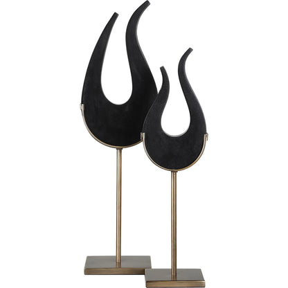 Flame Sculptures by Uttermost in brass. Made from man-made stone, metal in a modern style.
