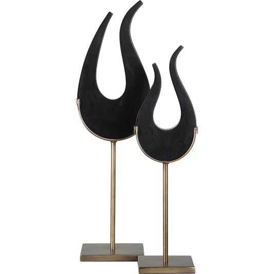 Flame Sculptures by Uttermost in brass. Made from man-made stone, metal in a unique style.