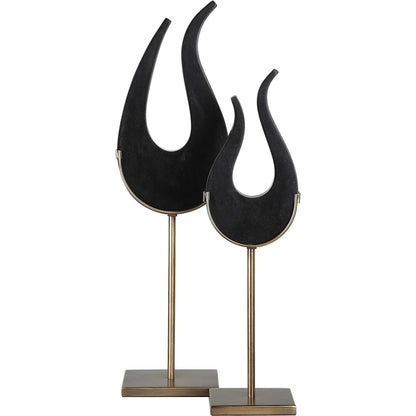 Flame Sculptures by Uttermost in brass. Made from man-made stone, metal in a modern style.