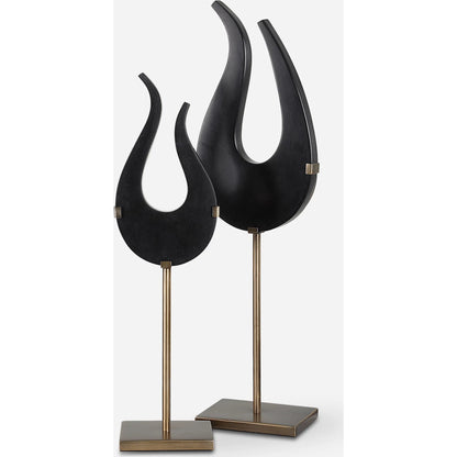 Flame Sculptures by Uttermost in brass. Made from man-made stone, metal in a modern style.