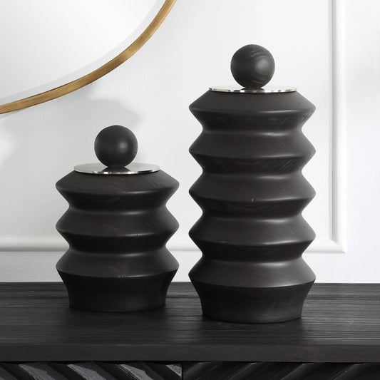 Accordion Containers by Uttermost in nickel. Made from rubber wood, iron in a unique style.