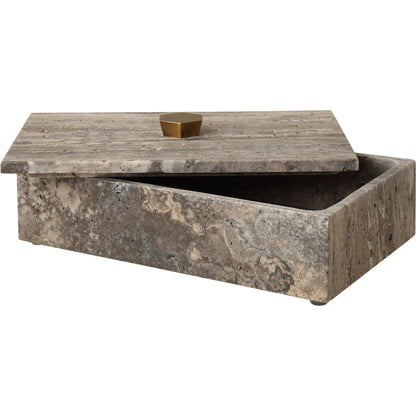 Griseus Travertine Box by Uttermost in bronze. Made from travertine, metal in a transitional style.