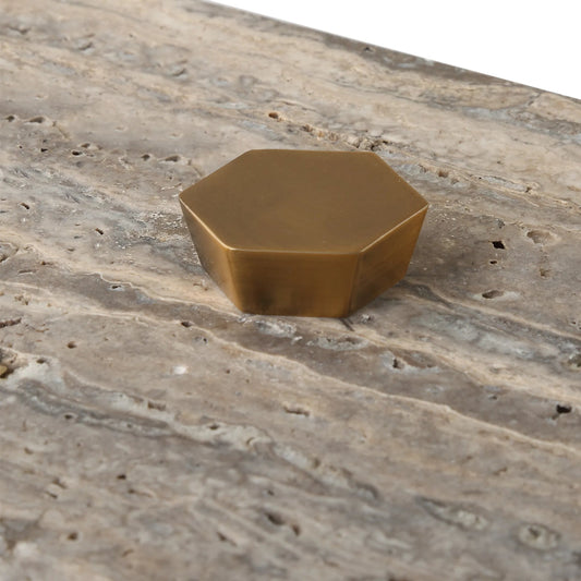 Griseus Travertine Box by Uttermost in bronze. Made from travertine, metal in a unique style.
