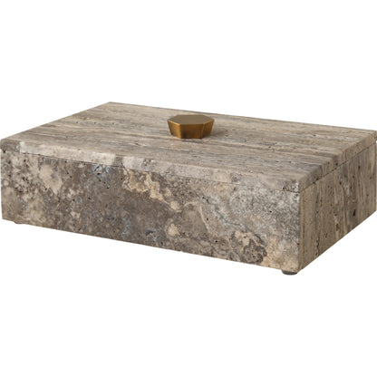 Griseus Travertine Box by Uttermost in bronze. Made from travertine, metal in a transitional style.