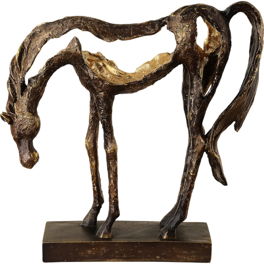 Openly Grazing Horse Sculpture by Uttermost in antique bronze. Made from polyresin in a unique style.