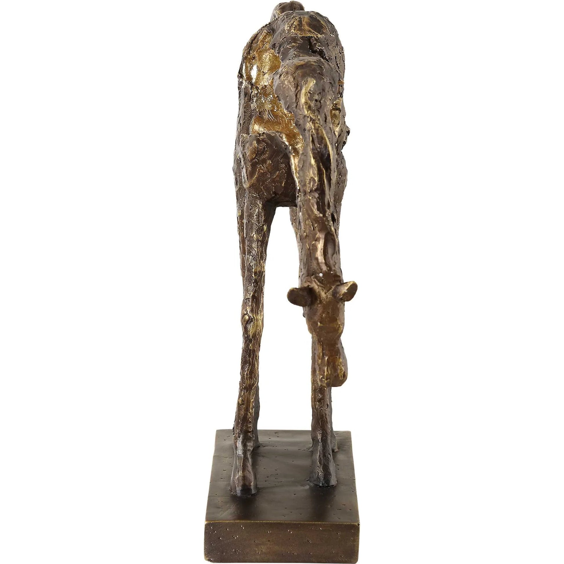 Openly Grazing Horse Sculpture by Uttermost in antique bronze. Made from polyresin in a unique style.