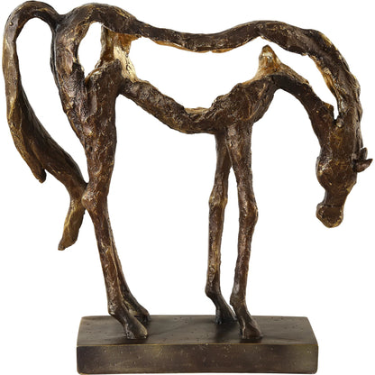 Openly Grazing Horse Sculpture by Uttermost in antique bronze. Made from polyresin in a unique style.