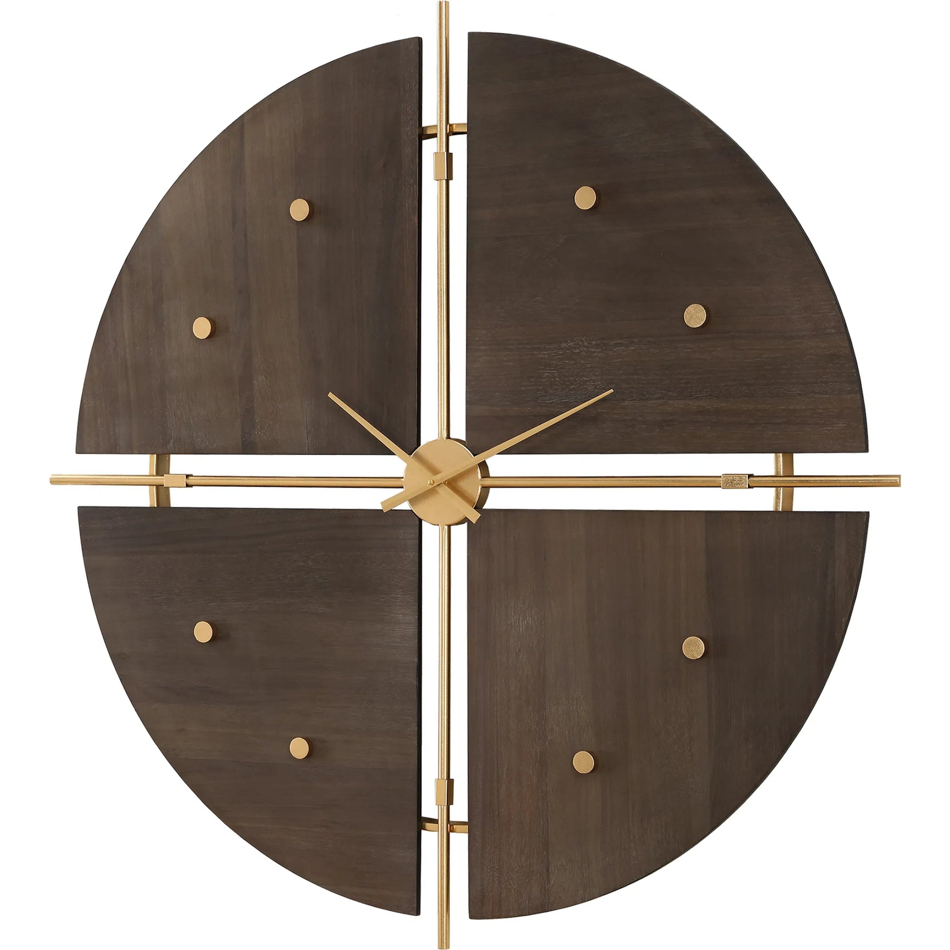 Elegance Wall Clock by Uttermost in gold. Made from mdf, iron, walnut veneer in a modern style.
