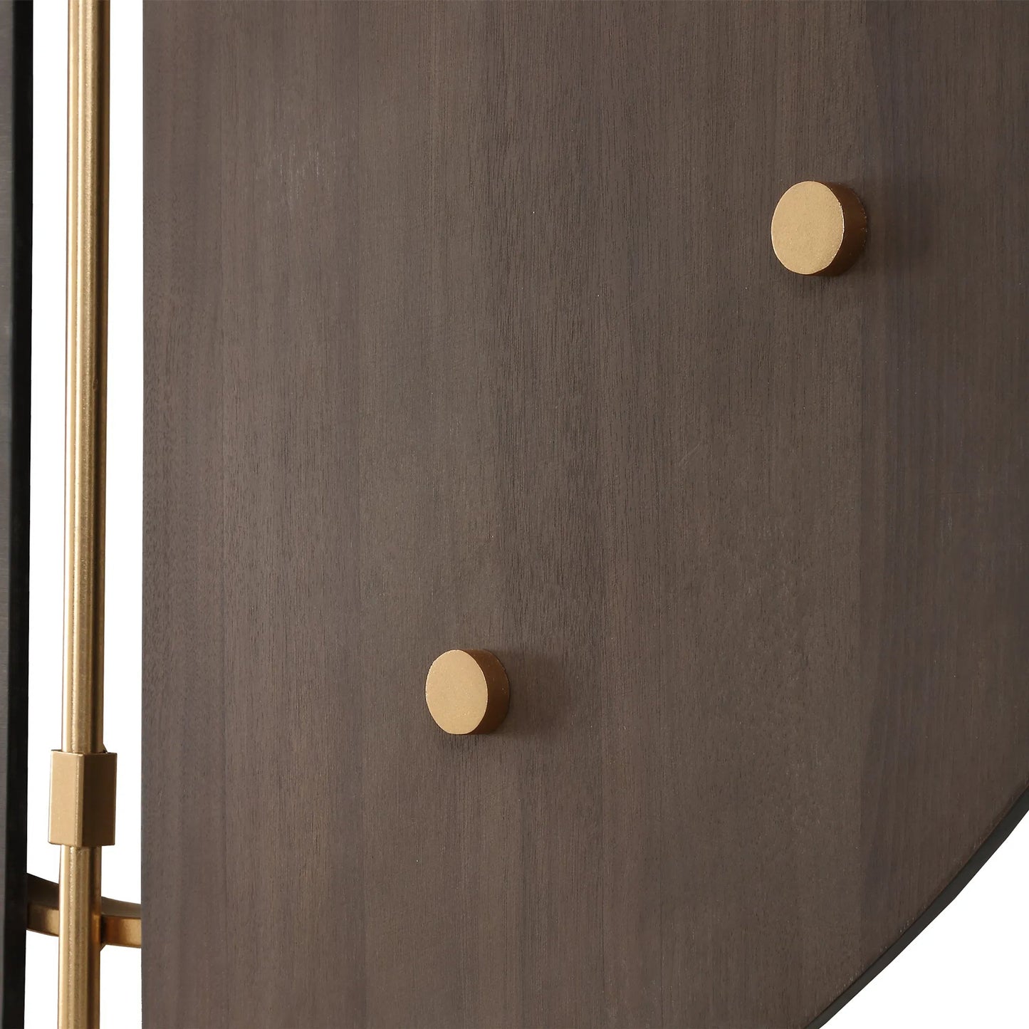 005 SI-2262104 | Closeup | Elegance Wall Clock by Uttermost in gold. Made from mdf, iron, walnut veneer in a modern style.