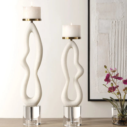 Feamelo Candleholders by Uttermost in brass. Made from steel, white rice stone, crystal in a modern style.