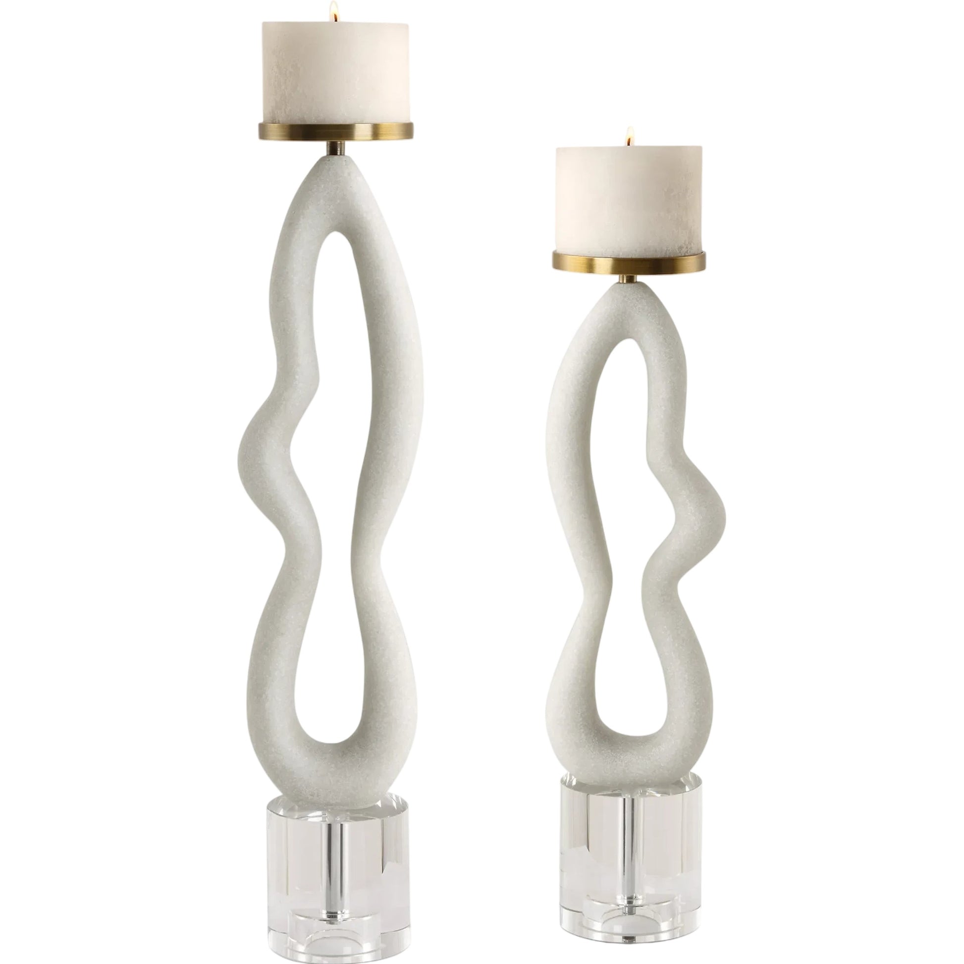 Feamelo Candleholders by Uttermost in brass. Made from steel, white rice stone, crystal in a modern style.