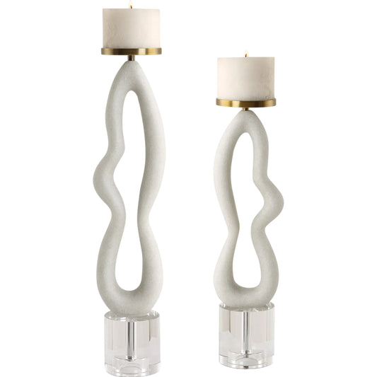 Feamelo Candleholders by Uttermost in brass. Made from steel, white rice stone, crystal in a unique style.