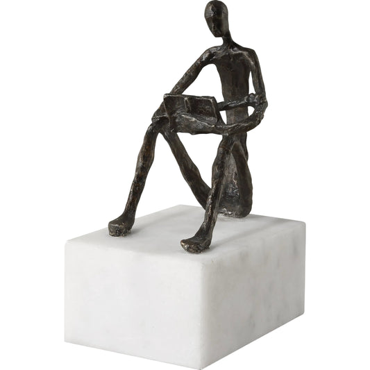 Sit Back, Relax and Read Sculpture by Uttermost in dark brown. Made from mable, iron in a unique style.