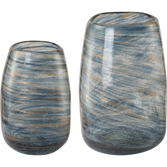 Aurora Swirl Glass Vases by Uttermost in gold. Made from glass in a unique style.