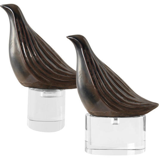 Nesting Bird Sculptures by Uttermost in gray. Made from crystal, ceramic in a unique style.