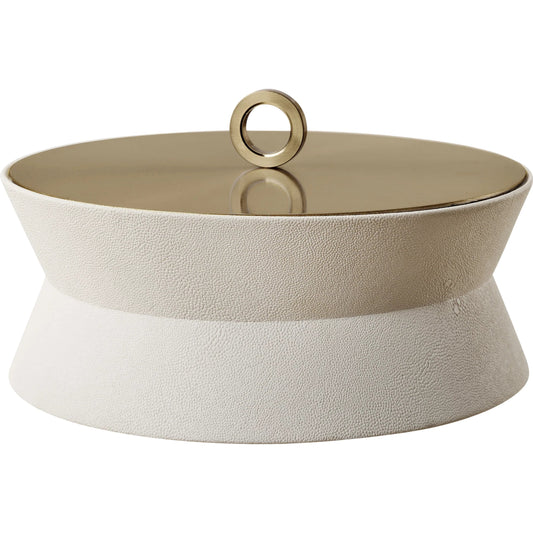 Luxe Shagreen Round Box by Uttermost in brass. Made from metal, shagreen in a unique style.