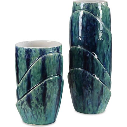 Tranquil Duo Vases (Set of 2) by Uttermost in blue. Made from ceramic in a coastal style.