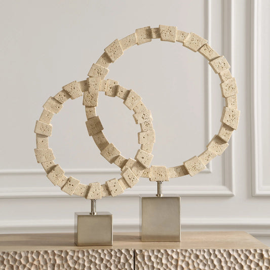 Fusion Rings by Uttermost in nickel. Made from steel, faxu travertine resin in a unique style.