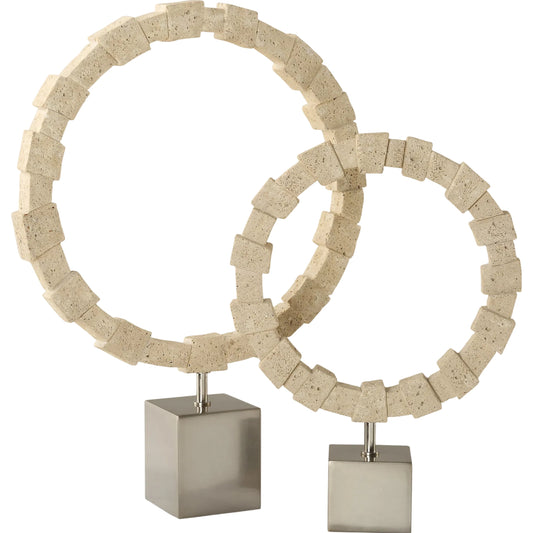 Fusion Rings by Uttermost in nickel. Made from steel, faxu travertine resin in a unique style.
