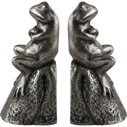 Daydreaming Frogs Bookends by Uttermost in silver. Made from cast iron in a cottage & farmhouse style.