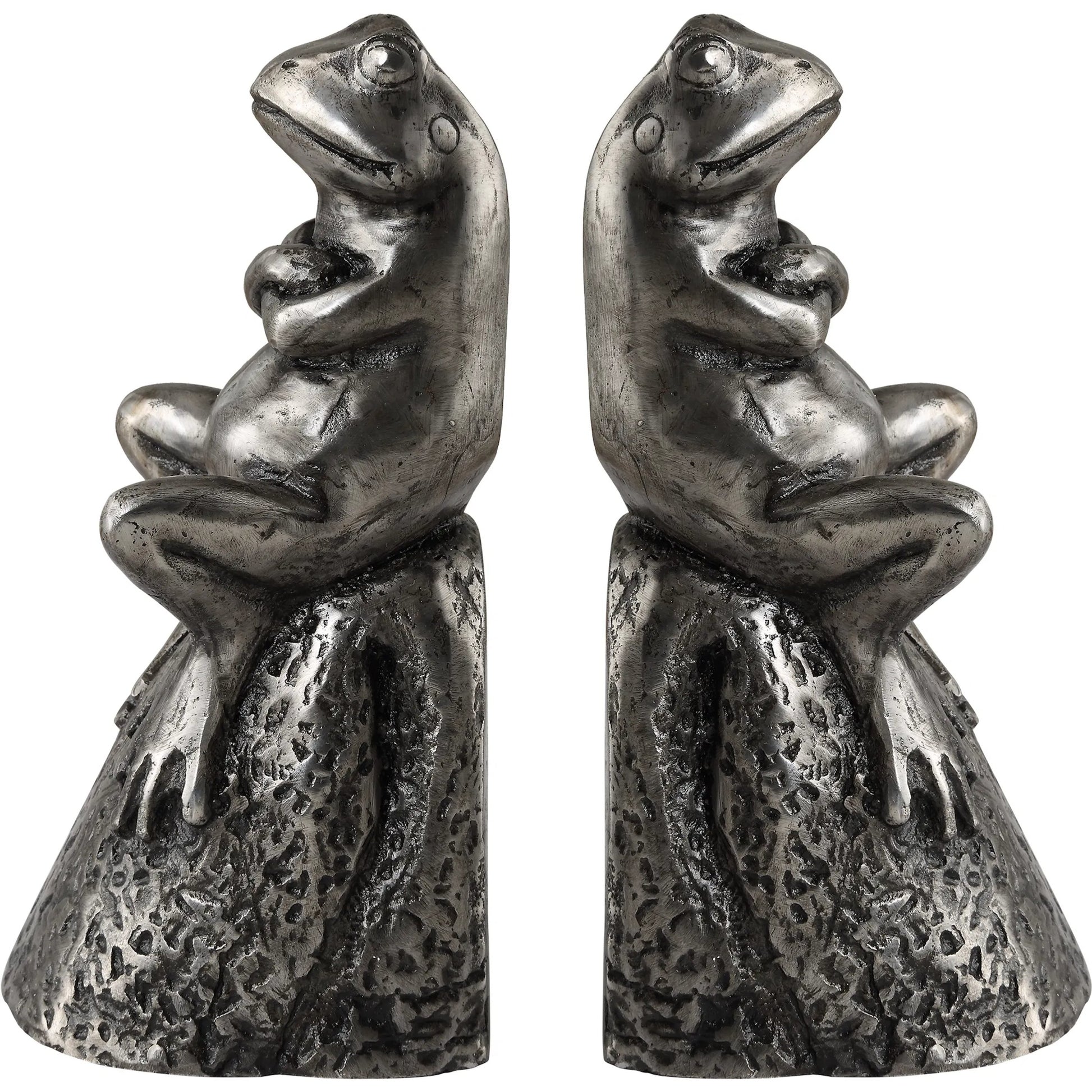 Daydreaming Frogs Bookends by Uttermost in silver. Made from cast iron in a cottage & farmhouse style.