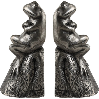Daydreaming Frogs Bookends by Uttermost in silver. Made from cast iron in a cottage & farmhouse style.