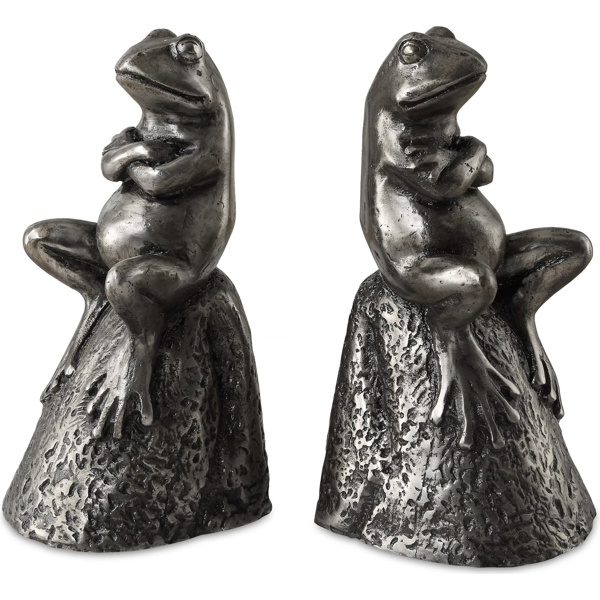 Daydreaming Frogs Bookends by Uttermost in silver. Made from cast iron in a cottage & farmhouse style.