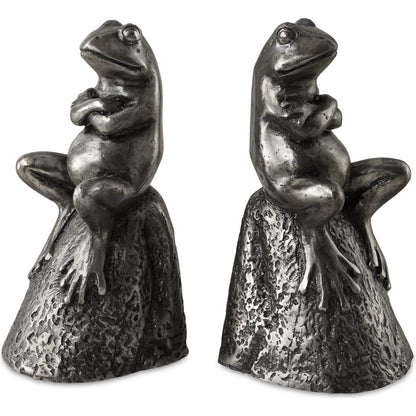 Daydreaming Frogs Bookends by Uttermost in silver. Made from cast iron in a cottage & farmhouse style.