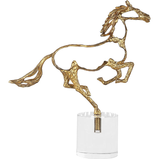 Gallop Sculpture by Uttermost in gold. Made from crystal, zinc alloy in a unique style.