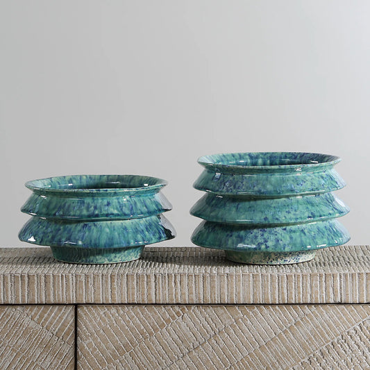 Zigzag Bowls (Set of 2) by Uttermost in blue. Made from ceramic in a eclectic & global style.