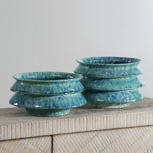 Zigzag Bowls by Uttermost in blue. Made from ceramic in a unique style.