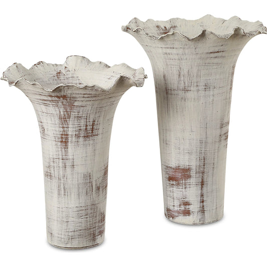 Ruffled Petal Vases by Uttermost in rust. Made from porcelain in a rustic style.