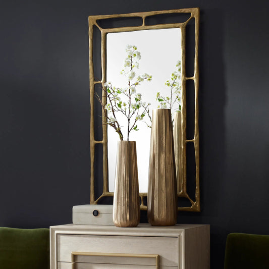 Vertiforge Vases by Uttermost in gold. Made from aluminum in a unique style.