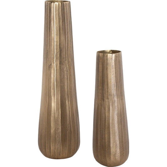 Vertiforge Vases by Uttermost in gold. Made from aluminum in a unique style.