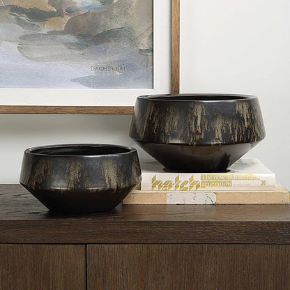 Duo Vases (Set of 2) by Uttermost in bronze. Made from ceramic in a modern style.