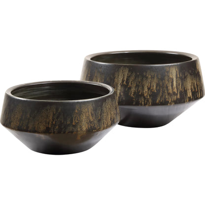 Duo Vases (Set of 2) by Uttermost in bronze. Made from ceramic in a modern style.