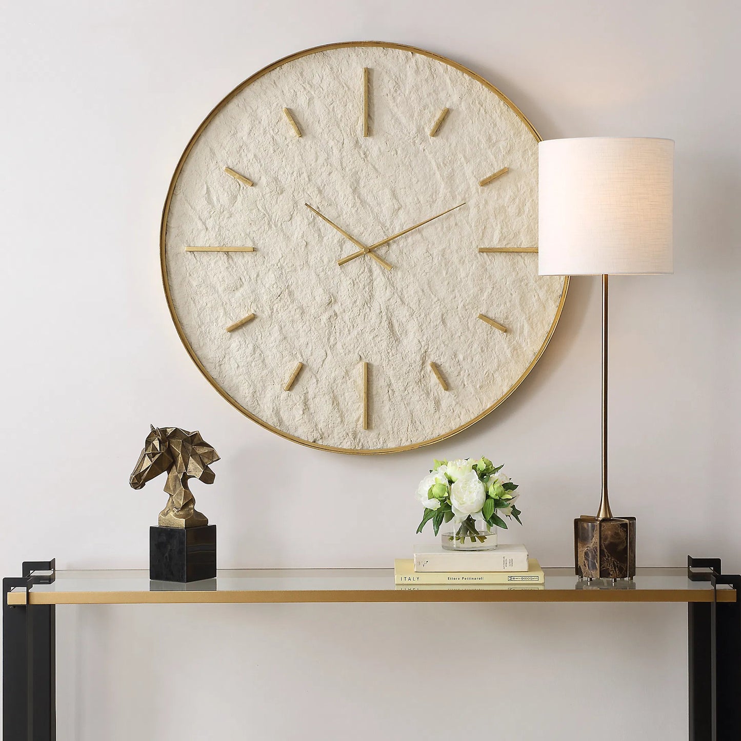 004 SI-2295163 | Lifestyle | Serenity Wall Clock by Uttermost in gold. Made from iron, stone sheet, mdf in a modern style.