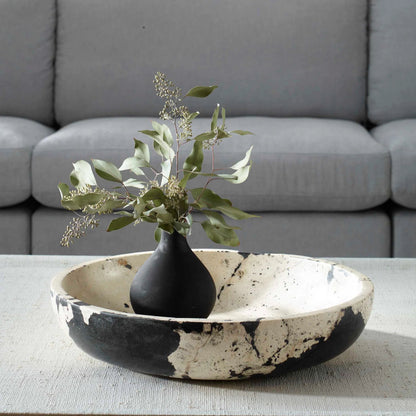 Nouveau Limestone Bowl by Uttermost in black. Made from lime stone, resin in a modern style.