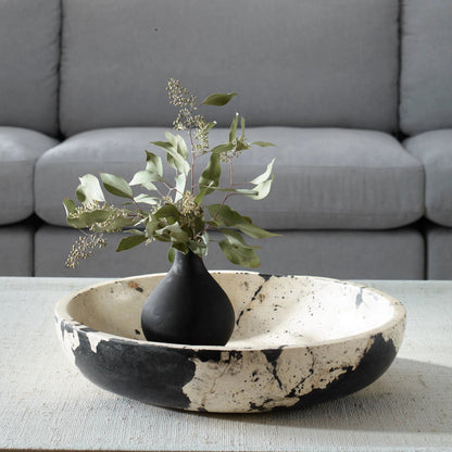 Nouveau Limestone Bowl by Uttermost in black. Made from lime stone, resin in a modern style.