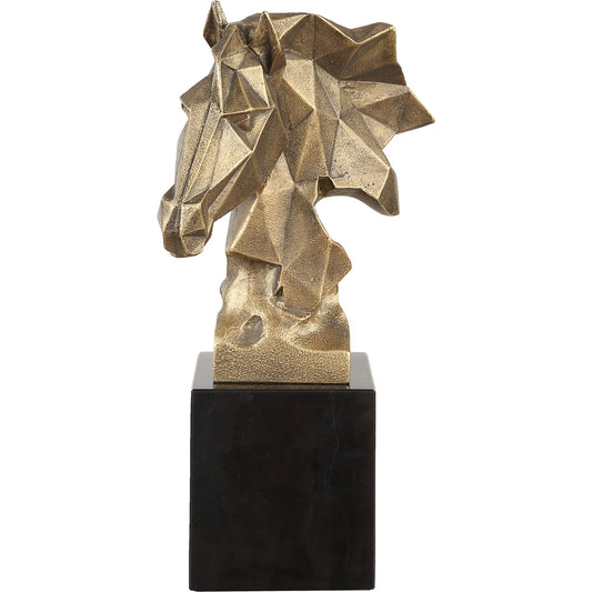 Chiseled Horse Bust Sculpture by Uttermost in gold. Made from resin, marble in a unique style.