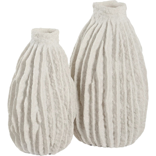 Ridge Vases (Set of 2) by Uttermost in ivory. Made from polyresin in a unique style.